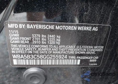 2016 BMW 535I xDrive from USA, damaged, VIN WBA5B3C58GG255924